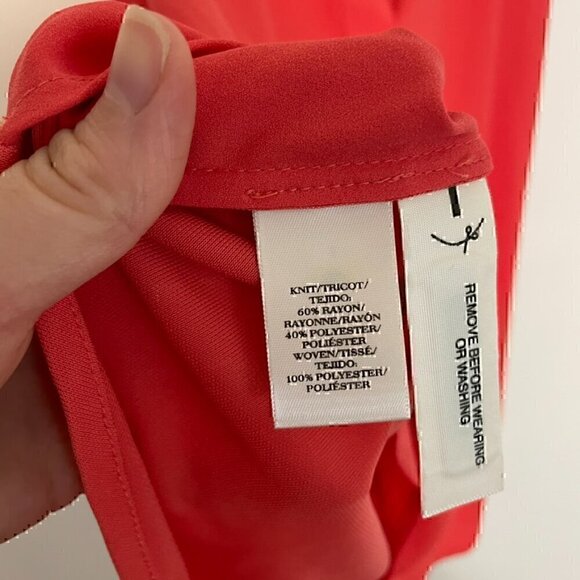 ANN TAYLOR Matte Jersey Shell Coral Split Neck Mixed Media Sleeveless Tank Top S - Picture 8 of 14